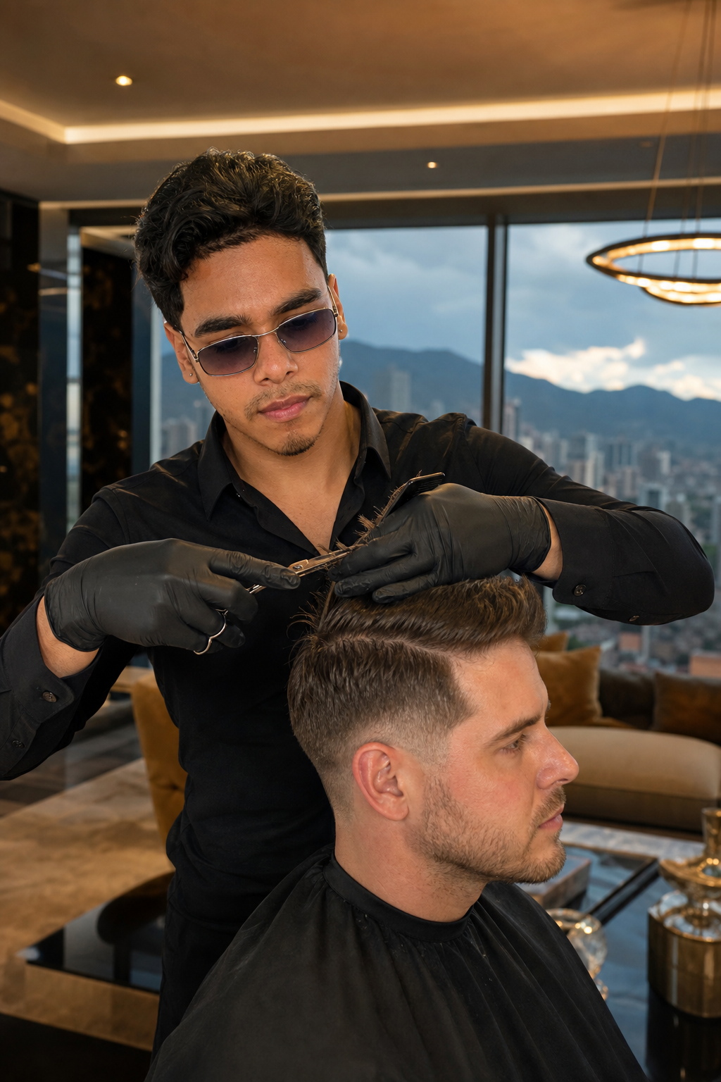 Teban Barber realizando un corte de precisión